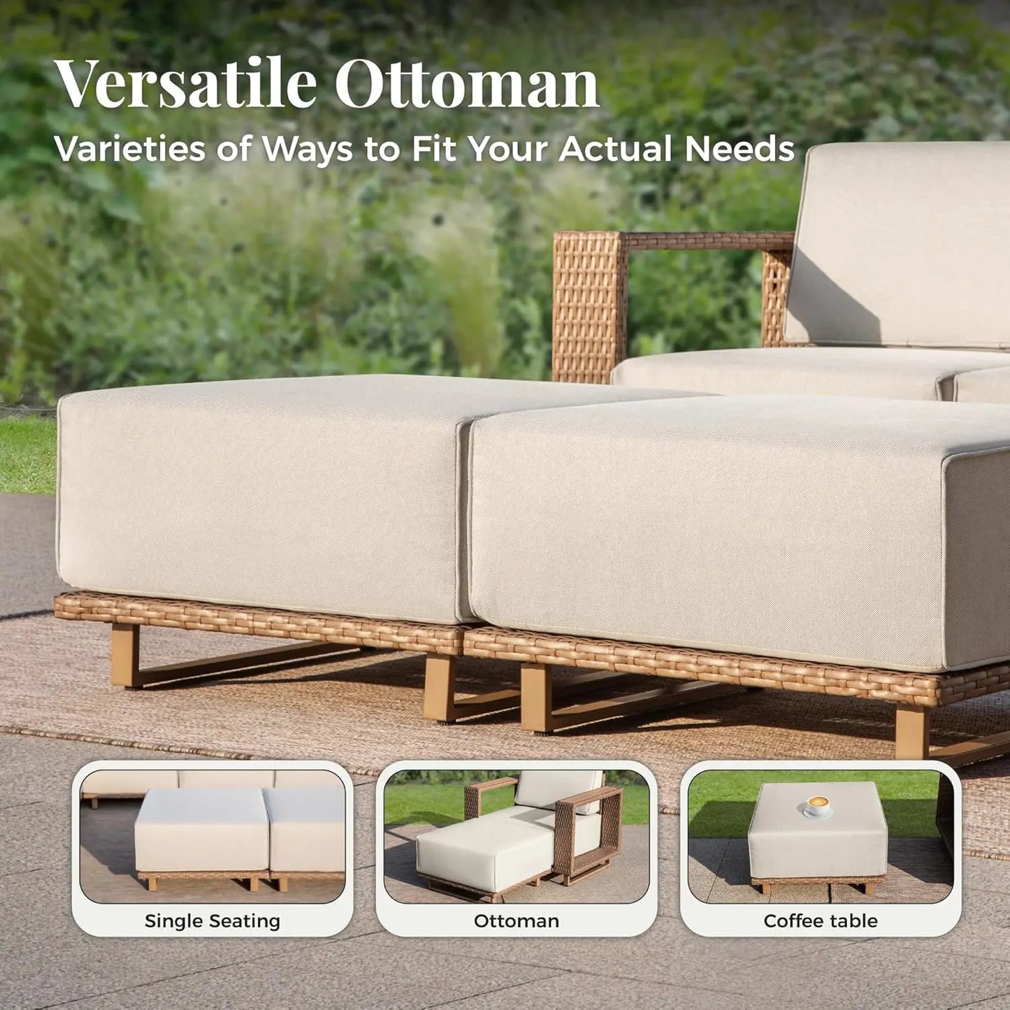 6 Piece Outdoor Wattan Sectional Sofa Extra Thick Cushions Lawn Deck Garden Patio Furniture Set Customized