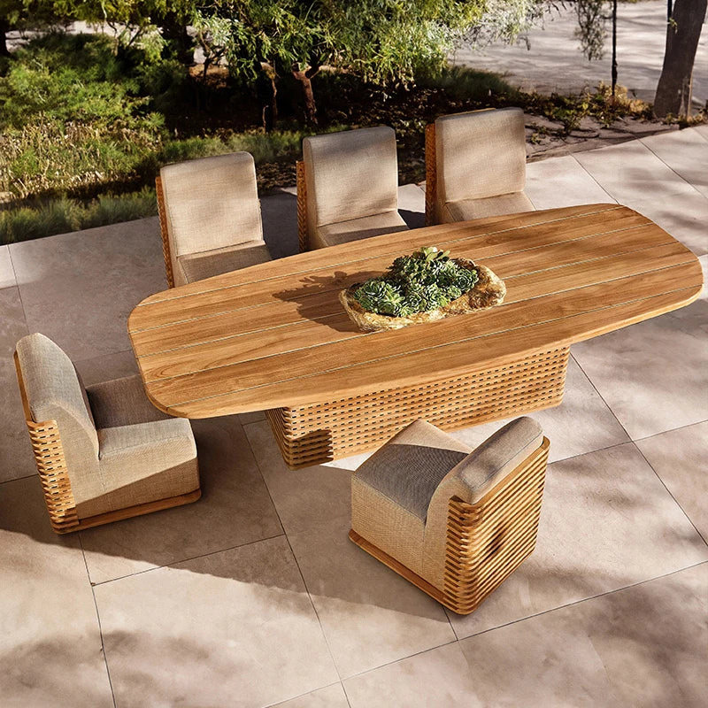 All-Weather Teak Garden Furniture Set Natural Wooden Courtyard Leisure Balcony Lounge for Villa Hotel Park Dining Outdoor Usage