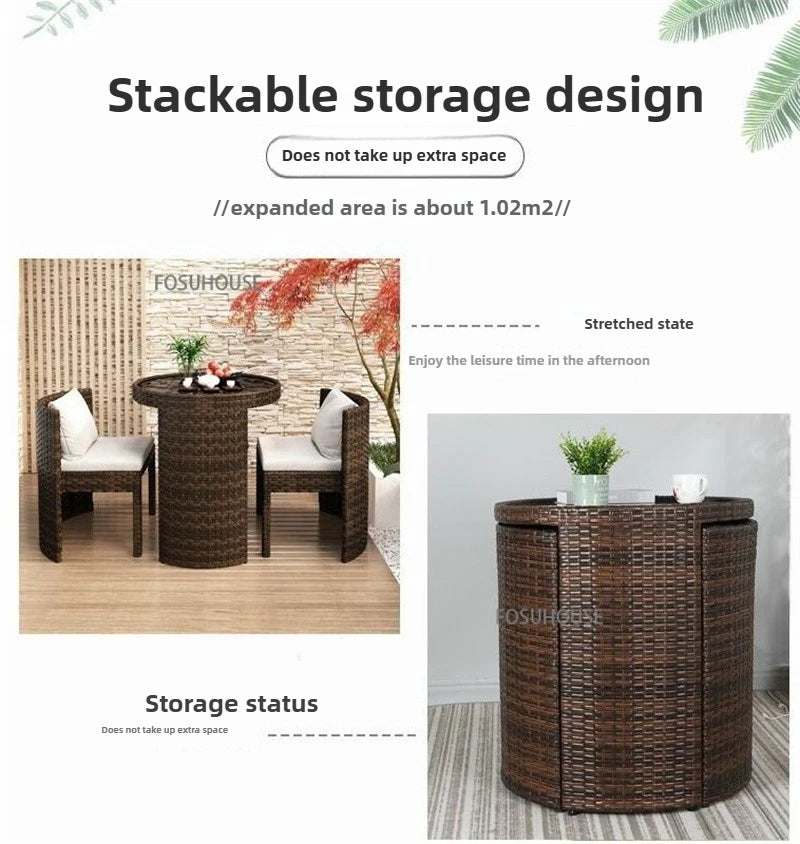 Nordic Balcony Table and Chair Combination Outdoor Patio Table and Chair Leisure Storage Table Three-piece Garden Furniture Z