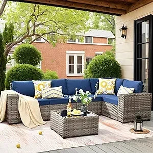 6 Pieces Patio Furniture Set Outdoor Sectional Sofa Couch with Comfy Cushions and Deep Seat