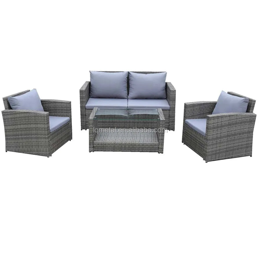 Premium Sofa Set Garden Sets 4PC Garden Patio Furniture with Cushion Back Cushion