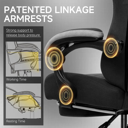 Office Chair, Gaming Computer Desk Fabric Chair with Footrest, High Back Ergonomic Office Chair with Pocket Spring Lumbar Suppor