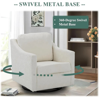 Swivel Accent Chair, 360° Rotation Chenille Fabric Upholstered Leisure Armchair with Lumbar Pillow for Living Room Bedroo