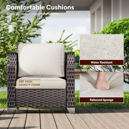 Wicker Patio Furniture, Luxury Outdoor Furniture with  Patio Rattan Chair, 2 Patio Ottoman, Wide Armrest, Thickened Cushions