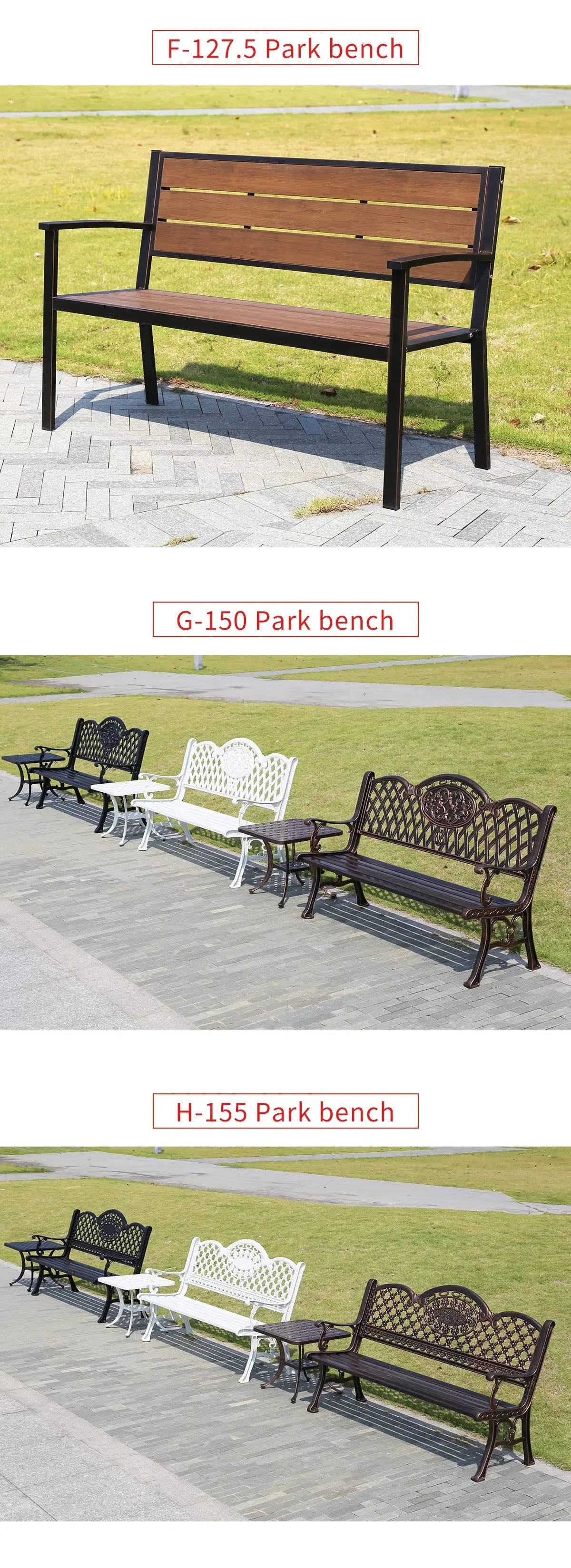 150CM Cast Aluminum Outdoor Bench Chair Patio Bench Metal Benches Park Bench for Garden Outdoor Patio Leisure