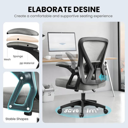 Office Chair Ergonomic Home Computer Desk Chairs Comfy Breathable Mesh Chair with Adjustable Lumbar Support Flipup Armrests Exe
