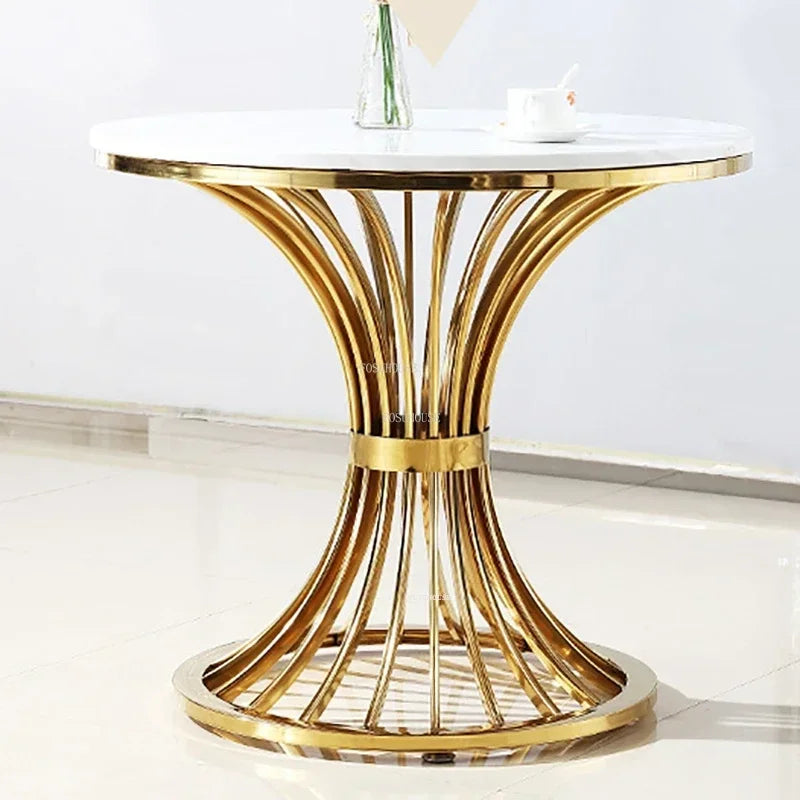 Nordic Minimalist Marble Coffee Tables Light Luxury Living Room Side Table Golden Iron Round Coffee Table Modern Home Furniture