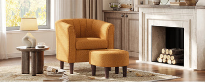 Ottoman Set of 2 - Chenille Accent Chair Mid-Century Modern Small Reading Chair Upholstered Armchair with Footrest  (Set of 2)