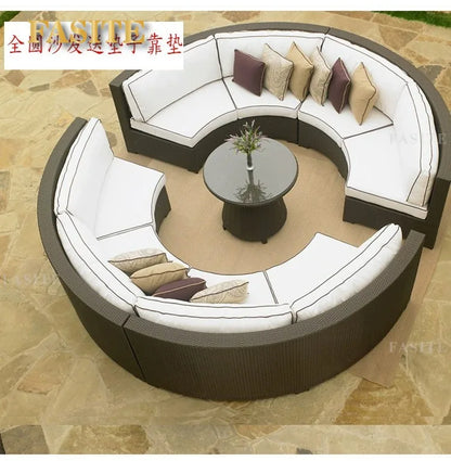 Outdoor circular rattan combination hotel curved living room sofa