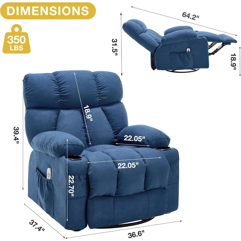 "Oversized Massage Recliner - Vibration/Heat Rocker with Side Pocket & USB Port, Ergonomic Nursery Chair for Living Room"