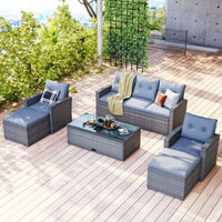 6-Piece All-Weather Wicker PE Rattan Outdoor Patio Dining Sectional Set with Coffee Table and Sofa