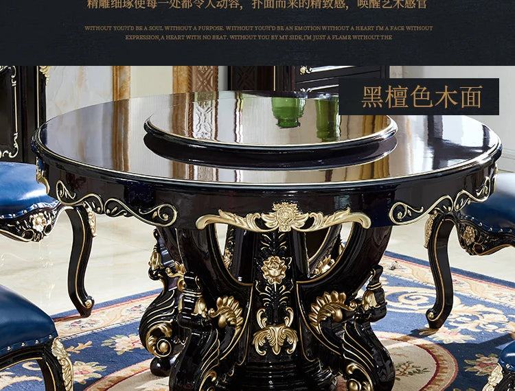HTT marble dining table and chair combination carved round table for household8 people round  with turntable furniture