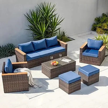 Outdoor PatioLix Conversation Set 6 Pieces Sectional Sofa Chair with Ottoman