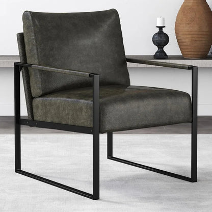 Mid Century Modern Accent Chair, PU Leather Armchair with Metal Frame,Comfy Single Reading Chair with Soft Padded Backrest and