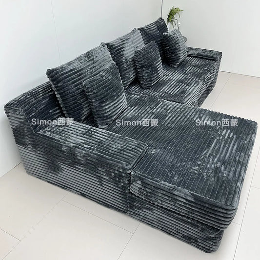 Compression sofa, rabbit plush thick striped extra wide sitting deep Shar Pei dog large plush sofa