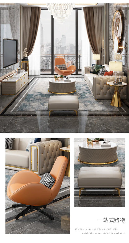 Cross-border Light Luxury Sofa Simple Modern Leather Sofa Italian Minimalist Villa Living Room Buckle Leather Sofa Combination