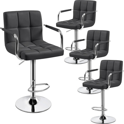 Lot de 2 tabourets de bar pivotants réglables, hauteur de comptoir hydraulique avec accoudoirs et dossier, cuir PU pour cuisine et bar, blanc