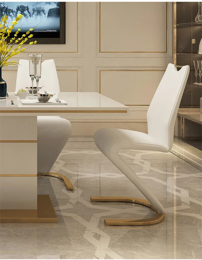 2 Pieces Chairs Modern Simple Z Shape Dining Chair PU Leather Home Living Room Chair Only Chairs (Table Is Not  Sale) C P