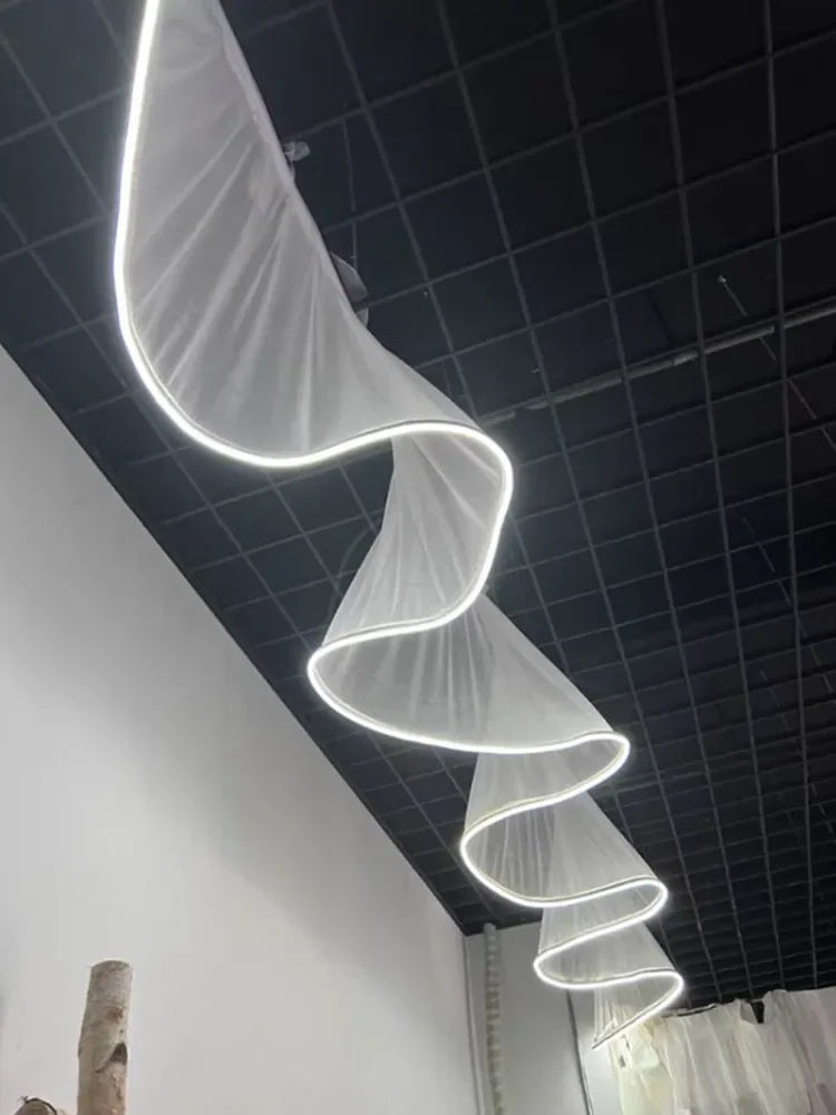 Glowing Curtain for Wedding Ceiling Decor, White Wave Tulle Fabric with Lights, Romantic Party Christmas Event Decoration