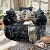 59 Inch Oversized Chaise Lounge Chair Indoor, Round Corduroy Chaise Lounge Sofa Bed with Throw Pillows and Backrest, Plush Sleep