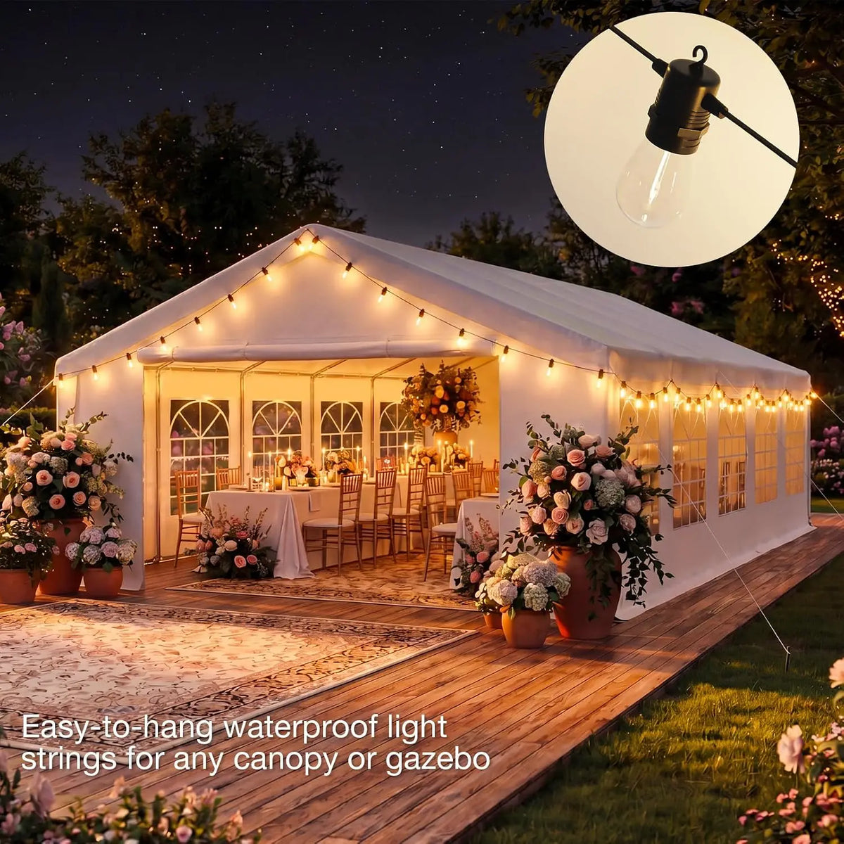 Heavy Duty 32x16 Party Tent with LED Light, Removable Sidewalls&Roll-Up Door,Waterproof Outdoor Event Shelter for Wedding,Custom