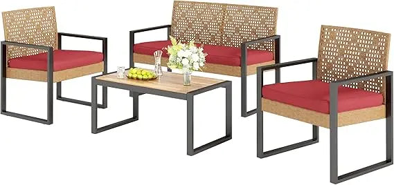 Sophia & William 4 Pieces Patio Conversation Set, Wicker Outdoor Furniture Set for 4, All Weather Outdoor Seating Set, Rattan Lo