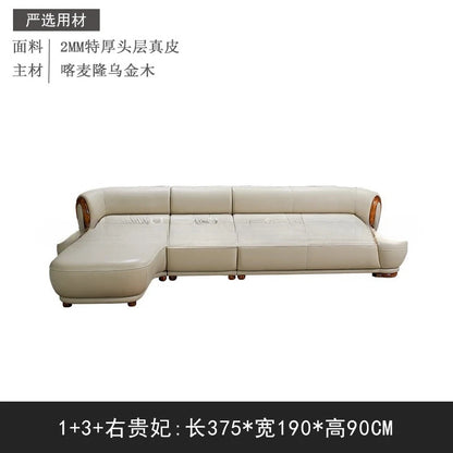 Modern ebony leather sofa first layer cowhide home simple new Chinese living room solid wood