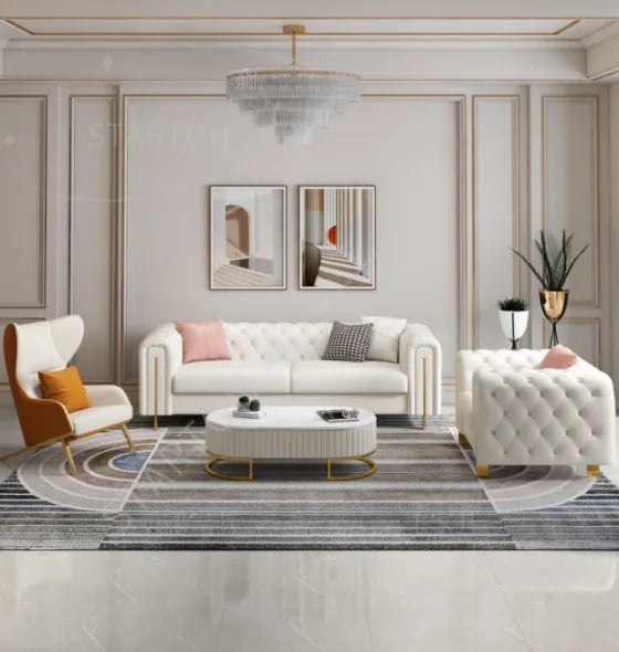 Customizable Modern Leather Combination Upholstered Couch White Sofa Living Room New Model Luxury Tufted Chesterfield-sofa Sets