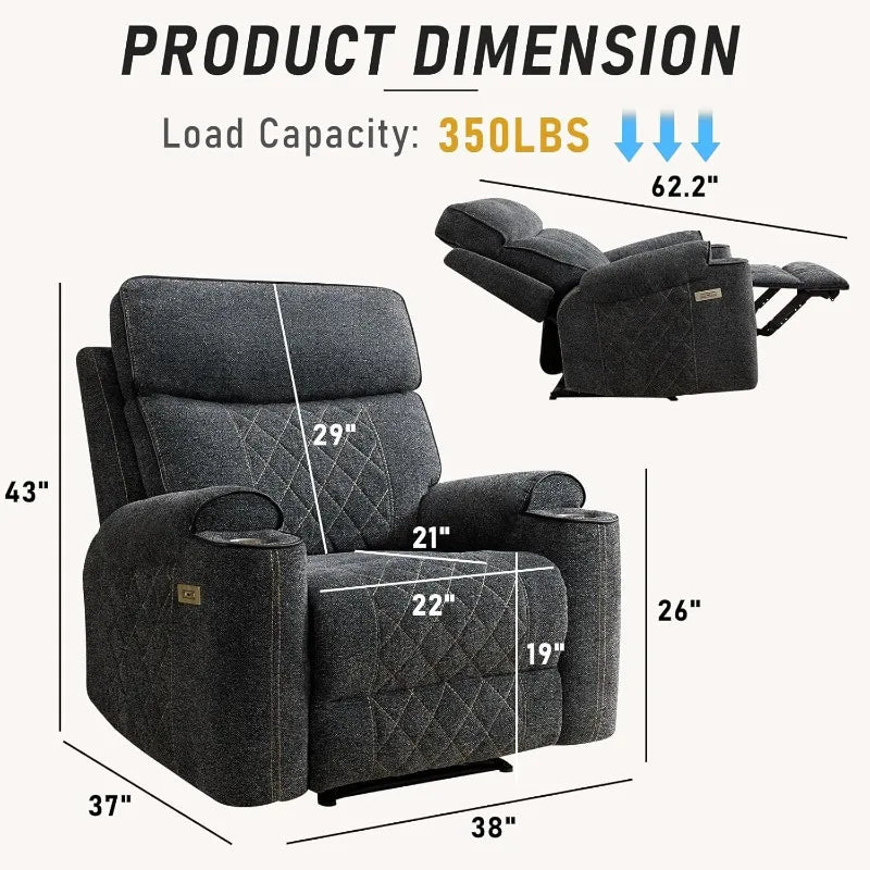 HAOMARKETS Electric Recliner Chair, Soft Fabric Power Recliners with Metal Cup Holders, Single Overstuffed Heavy Duty Reclining