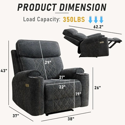 HAOMARKETS Electric Recliner Chair, Soft Fabric Power Recliners with Metal Cup Holders, Single Overstuffed Heavy Duty Reclining
