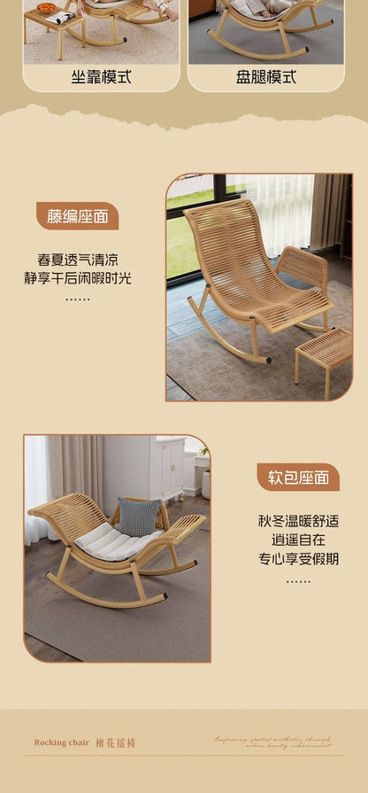 1Rocking Chair Recliner Adult Can Sleep casual Living Room Outdoor Courtyard Rattan Chair