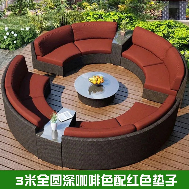 Outdoor circular rattan combination hotel curved living room sofa