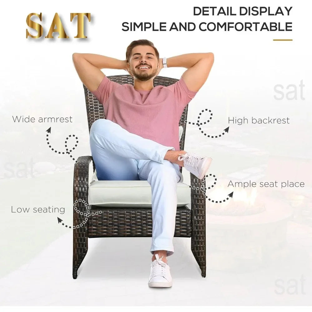 v Outdoor Chair, Rattan Fire Pit Chairs with Soft Cushions, Curved Backrest and Armrests, Outdoor Chair