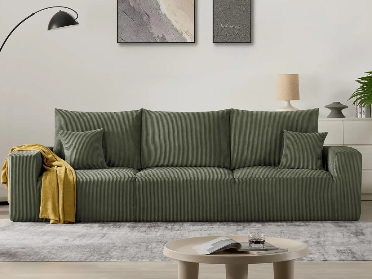 Sectional Cloud Boneless Sofa Couches for Living Room-113'' 3 Seater U-Shaped Modern Lounge Couch-No Assembly Modular Corduroy