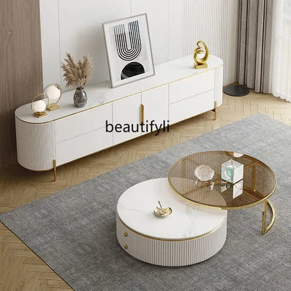 D178 Y Coffee Table Modern Living Room Size round Combination Rounded Corner Paint Metal Complete Set Stone Plate round Coffee T