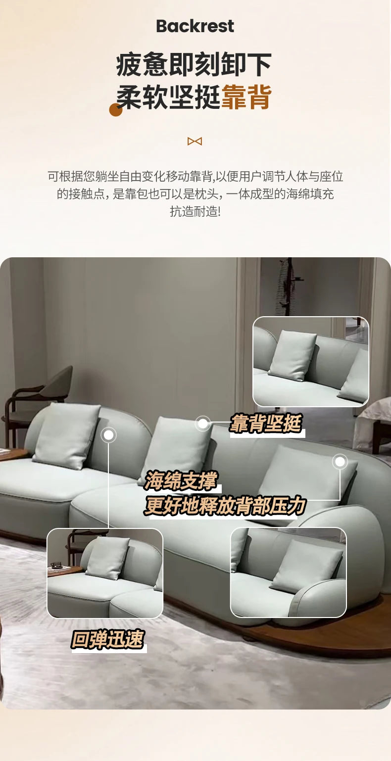 A506  Sofa Italian minimalist cowhide large flat-level villa living room high-end modern simple cream leather sofa