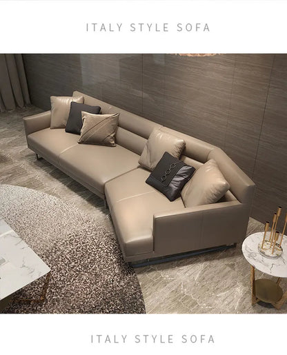 Italian minimalist leather sofa living room size apartment princess corner first layer cowhide down combination light luxury sty