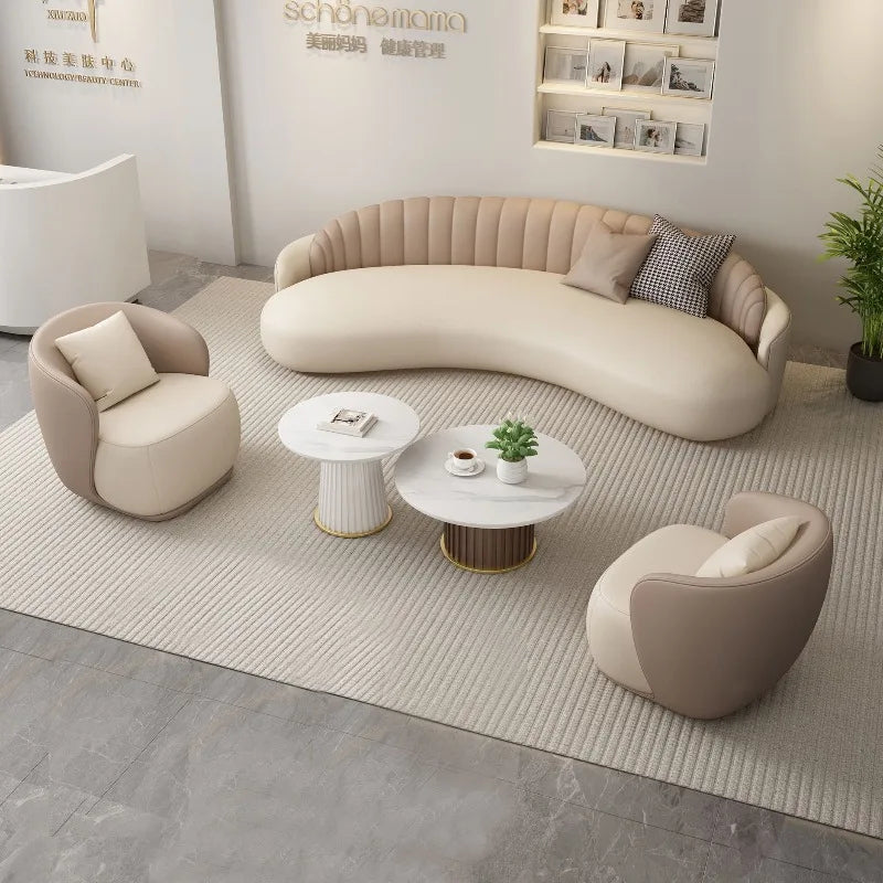 Light luxury comfortable clothing store, beauty salon rest area, lobby reception office, arc negotiation sofa