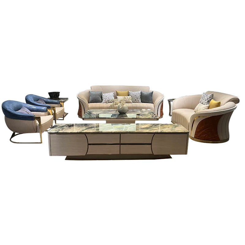 Italian light luxury exclusive villa living room leather sofa post-modern design large apartment high-end