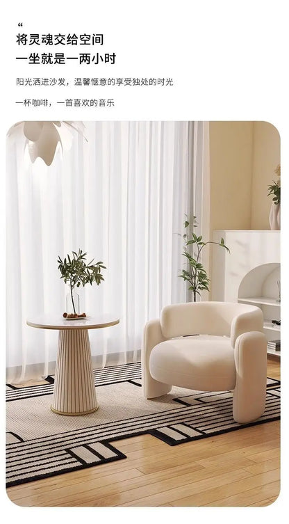Nordic Chaise Loung Frosted Velvet Accent Chairs Curved Backrest Solid Wood Frame High Density Sponge Living Room Single Sofas