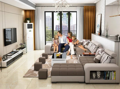 -Living Room Furniture Hot Sale U Shaped Sectional Fabric Sofa Modern