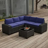 6 Pieces Patio Furniture Set, Outdoor Sectional Set of 6 w/Wide Armrest, Waterproof Wicker Conversation Set for Backyard, Deck,