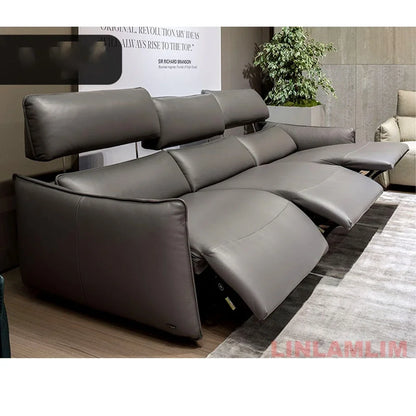 QY Dual Motor Power Reclining Genuine Leather Sectional Sofa with Adjustable Headrests, L-Shaped Corner Couch with Chaise Lounge
