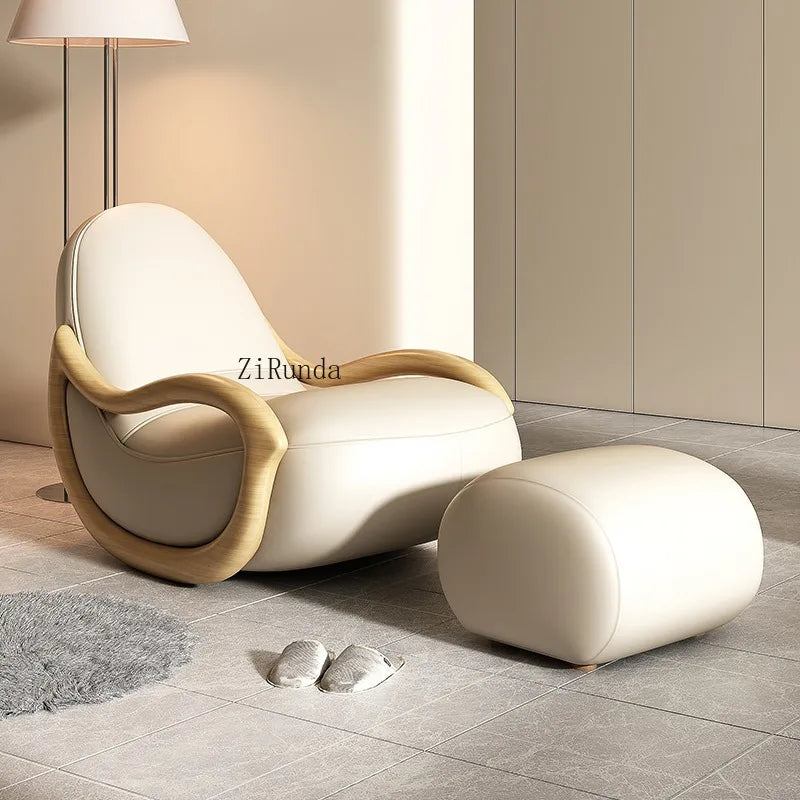 Cream style solid wood chair, Chinese style sofa lounge chair, home balcony leisure chair