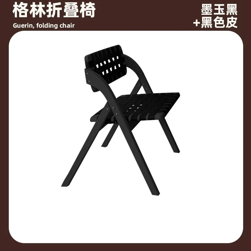 MOMO Retro Solid Wood Dining Chairs Home Living Rooms Saddle Leather Folding Chairs Dining Chairs Wabi Sabi Style Backrest Chair