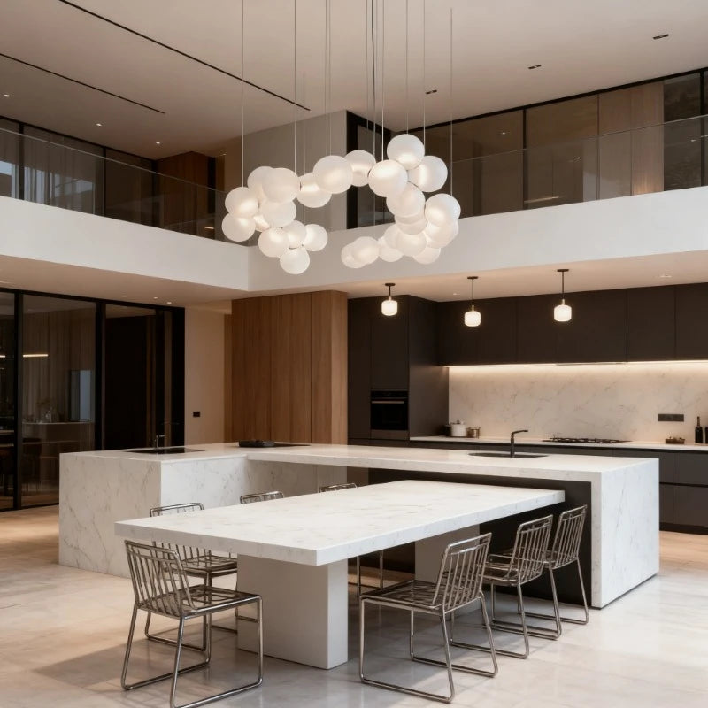 SANDYHA French Style Acrylic Ball Pendant Lights Creative Hanging Chandelier LED Lamps for Living Room Dining Table Modern Home