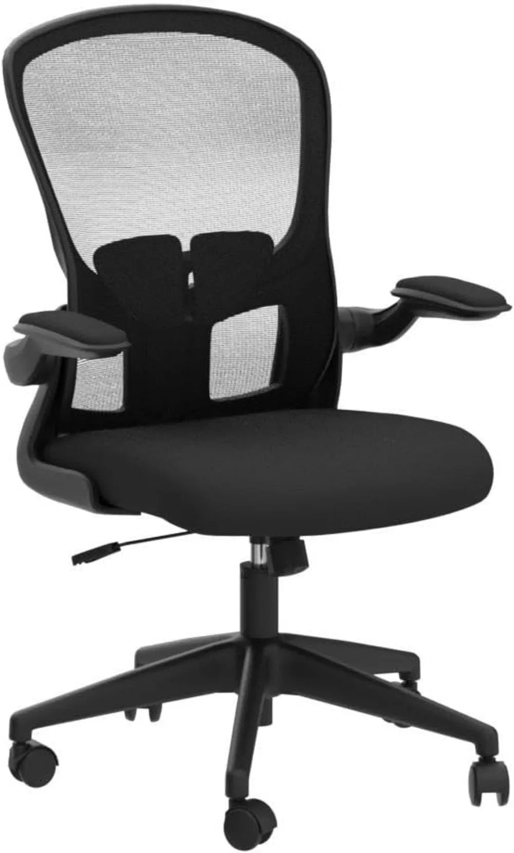 Ergonomic Office Chair with Adjustable Lumbar Support, Height & Flip-up Armrests - Black Mesh Backrest for Comfort