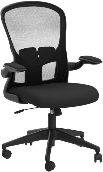 Ergonomic Office Chair with Adjustable Lumbar Support, Height & Flip-up Armrests - Black Mesh Backrest for Comfort