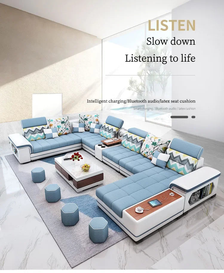 For living room minimalist modern large unit furniture set combination cotton and linen 2024 new technology fabric sofa