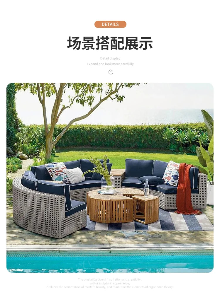 furniture sofa combination garden terrace leisure rattan circular courtyard outdoor open-air rattan chair for living room